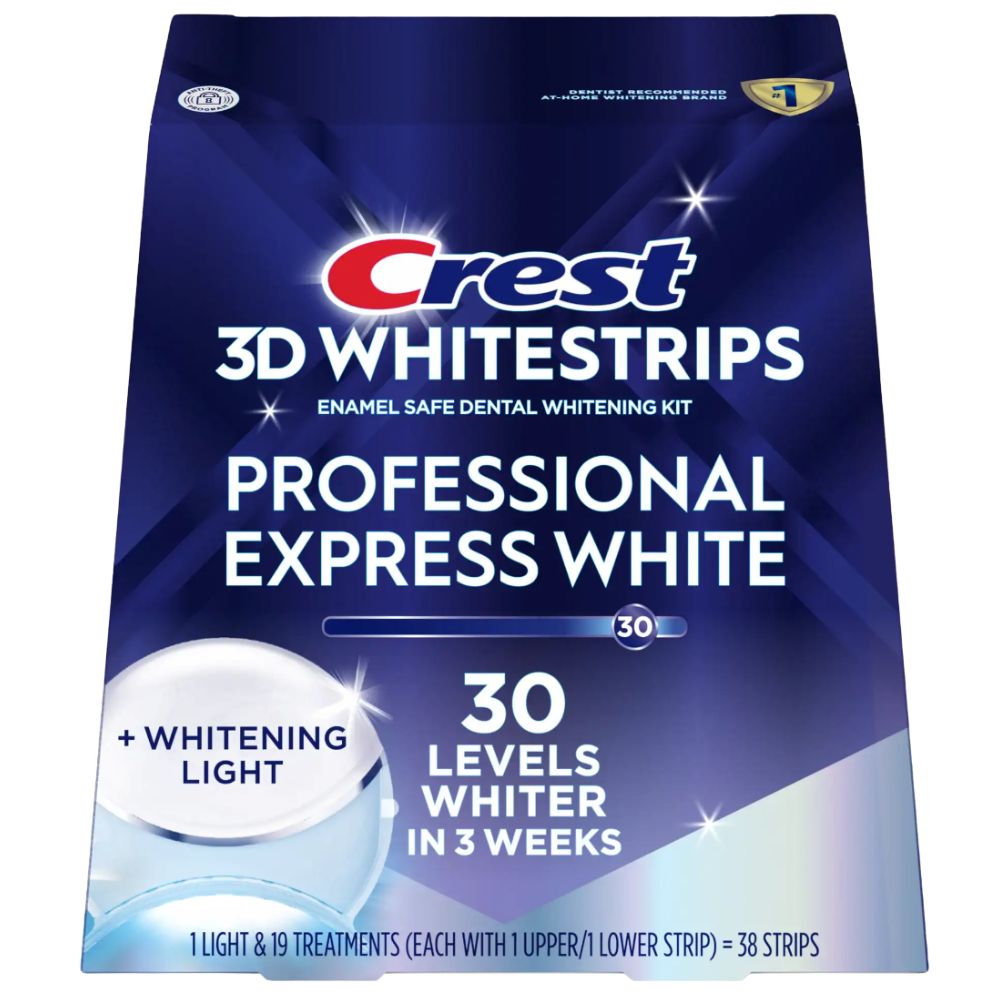 Fehérítő matricák Crest 3D Whitestrips PROFESSIONAL EXPRESS WHITE fehérítő lámpával