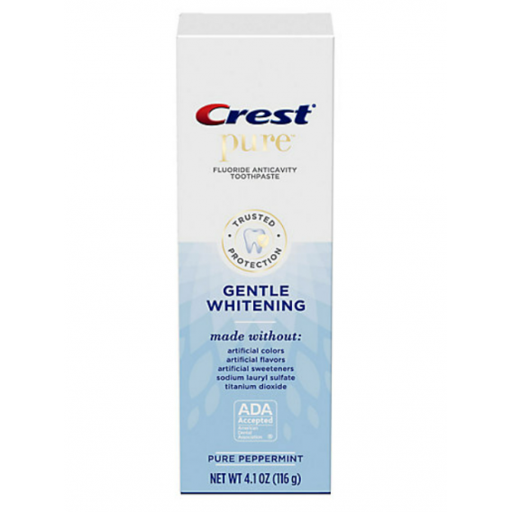 Crest PURE Gentle Whitening fehérítő fogkrém mesterséges színezékek, édesítőszerek, SLS nélkül