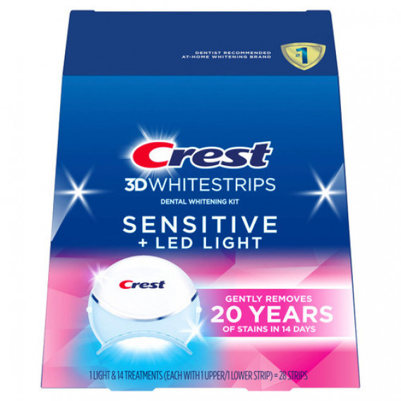 Fehérítő matricák Crest 3D Whitestrips SENSITIVE + LED LIGHT fehérítő lámpával