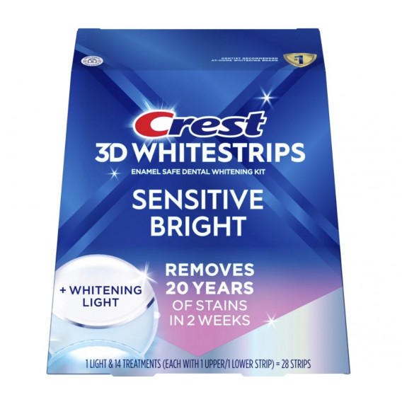 Crest 3D Whitestrips SENSITIVE BRIGHT + Whitening Light fogfehérítő matrica